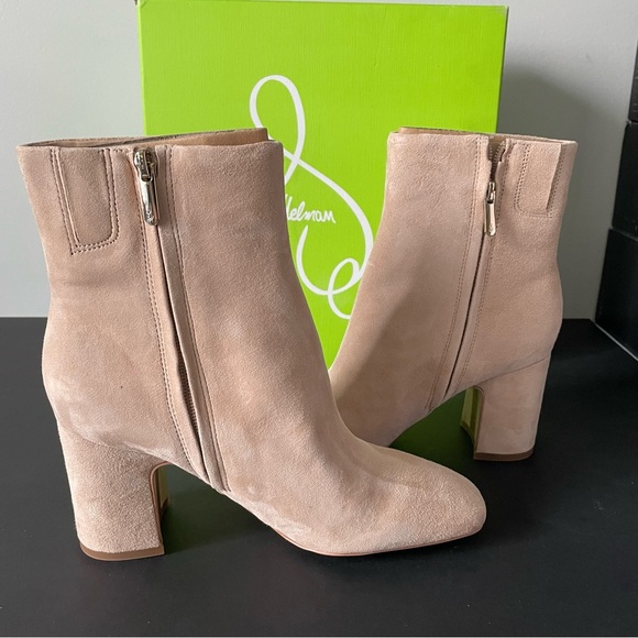 NIB Sam Edelman Fawn Warm Oat Suede Block Heel Ankle Boots - Picture 9 of 13
